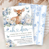 Oh Deer Boy Baby Shower Dusty Blue Invitation