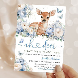 Oh Deer Boy Baby Shower Dusty Blue Invitation Kaart