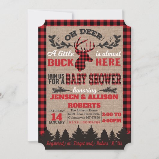 Oh Deer Buffalo Invitation Baby shower (Devant)