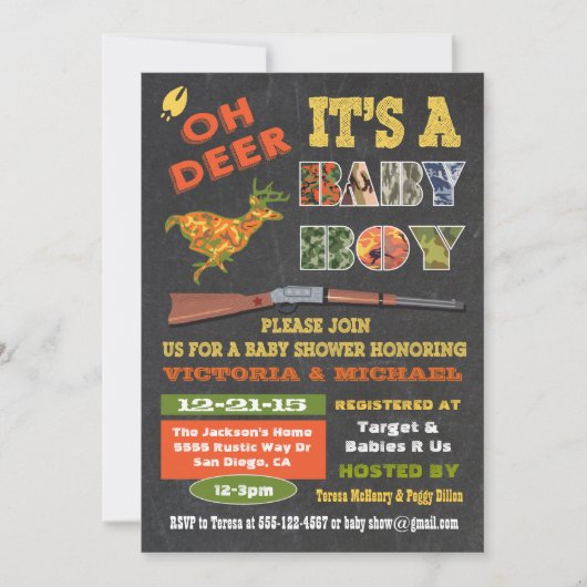 Oh Deer Chalkboard Camo Baby shower Invitation (Devant)