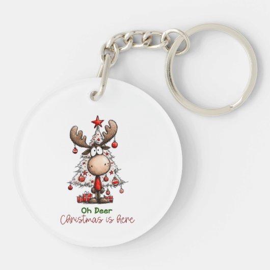 Oh Deer Christmas Is Here Cute Reindeer Christmas Sleutelhanger (Achterkant)