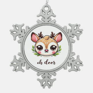 Oh Deer Cute Deer Minimal Design Tin Sneeuwvlok Ornament