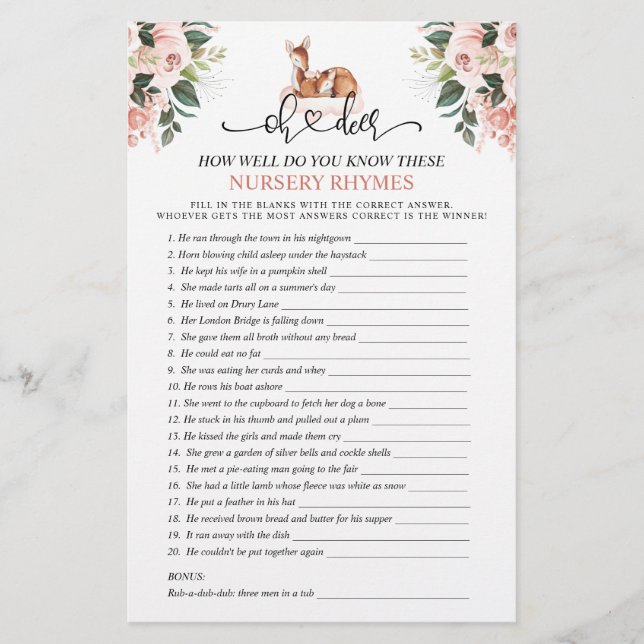 Oh Deer Double Sided Baby shower Games (Voorkant)