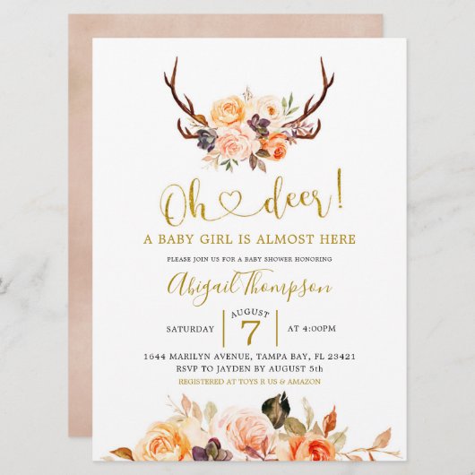 Oh Deer Fall Baby shower Invitation (Devant / Derrière)