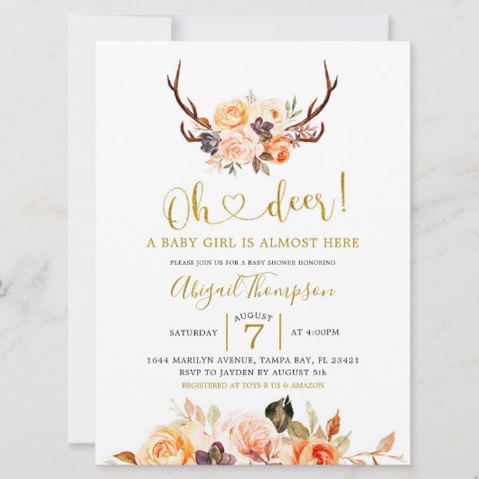 Oh Deer Fall Baby shower Invitation (Devant)