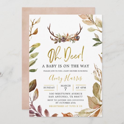 Oh Deer Fall quitte Boy Baby shower Invitation (Devant / Derrière)