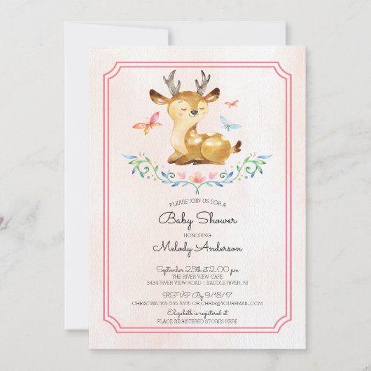 Oh Deer Girls Baby shower Baby Invitation (Devant)