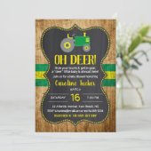 Oh Deer Green Tractor Baby shower Invitation (Debout devant)