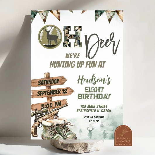 Oh Deer Hunting Camo Birthday Invitation