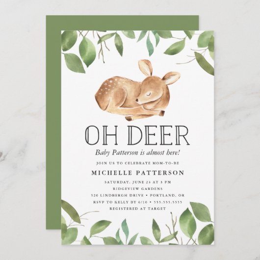 Oh Deer | Invitation Baby shower (Devant / Derrière)