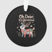 Oh Deer Its Christmas Miniature Patchwork Squares Ornament (voorkant)