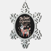 Oh Deer Its Christmas Miniature Patchwork Squares Tin Sneeuwvlok Ornament (Rechts)