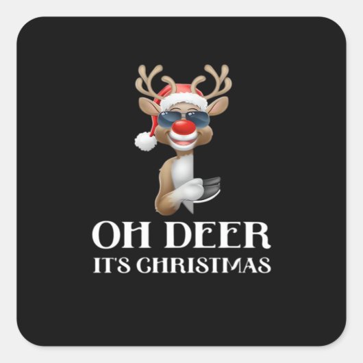 Oh Deer Its Christmas Reindeer Style Vierkante Sticker (Voorkant)