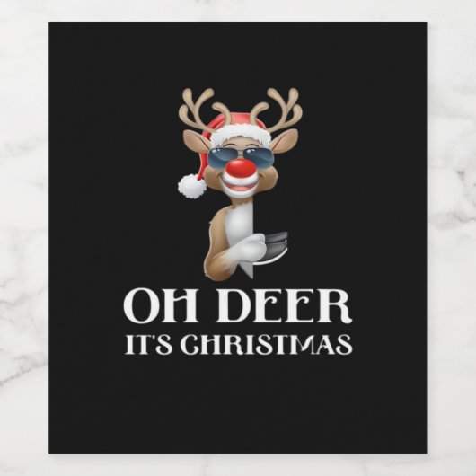 Oh Deer Its Christmas Reindeer Style Wijn Etiket (Enkel label)