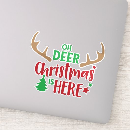 Oh Deer Kerstmis is hier, kerstboom, Antlers Sticker (Detail)