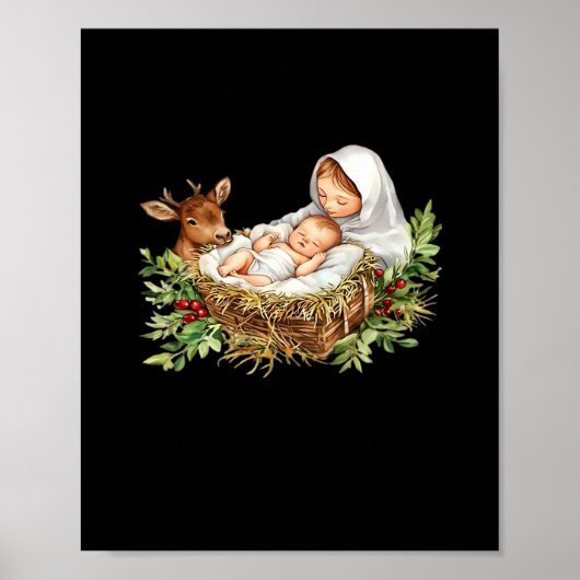 Oh Deer Mary Nativity Scene Christmas Jesus Poster (Voorkant)
