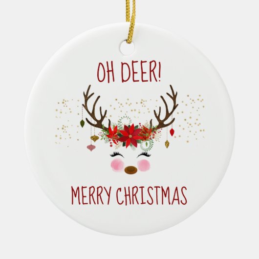 Oh Deer Merry Christmas Schattige Rendier Keramisch Ornament (Voorkant)