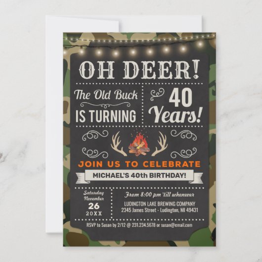 Oh Deer Old Buck Camo Birthday Uitnodiging (Voorkant)