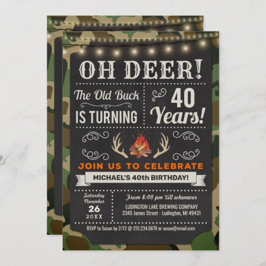 Oh Deer Old Buck Camo Invitation Anniversaire (Devant / Derrière)