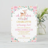 Oh Deer Pink Floral 2e Invitation anniversaire (Debout devant)