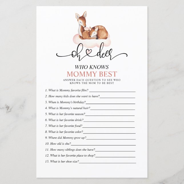 Oh Deer Pink Wie Kent Moeder Beste Baby Game (Voorkant)