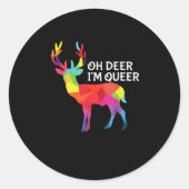 Oh Deer Queer Funny Pun LGBT Pride Design Ronde Sticker (Voorkant)