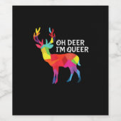 Oh Deer Queer Funny Pun LGBT Pride Design Wijn Etiket (Enkel label)