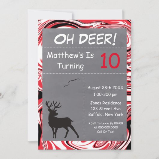 Oh Deer Red Camouflage Invitations de fête d'anniv (Devant)