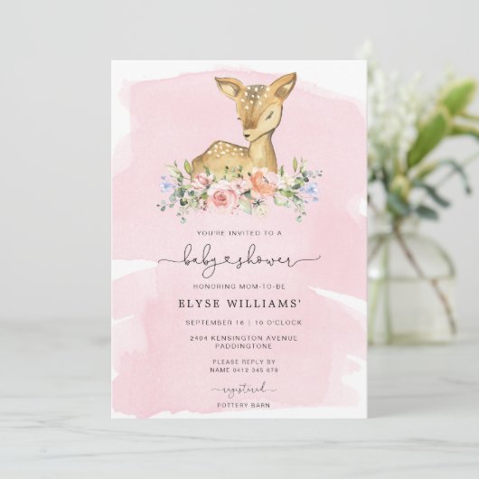 Oh Deer Rose Girl Baby shower Invitation (Debout devant)