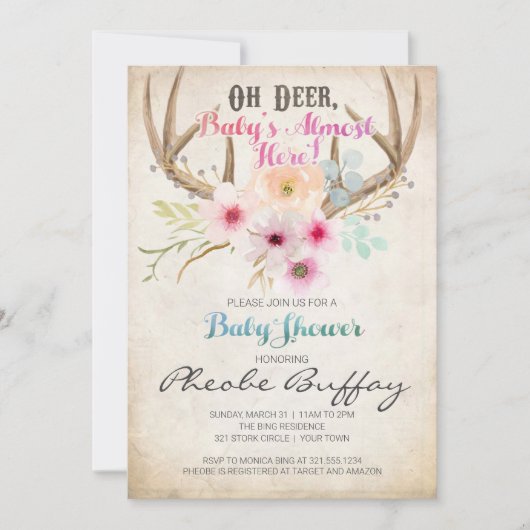 Oh Deer Rustic Baby shower Invitation (Devant)