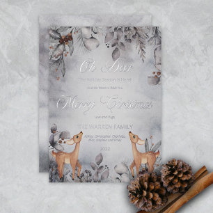 Oh Deer Rustic Winter Floral Merry KerstFolie Folie Feestdagenkaart