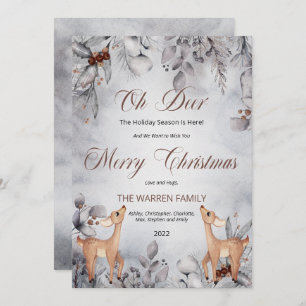 Oh Deer Rustic Winter Floral Merry Kerstmis Feestdagenkaart