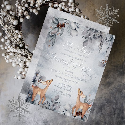 Oh Deer Rustic Winter Floral Merry Kerstmis Folie Uitnodiging