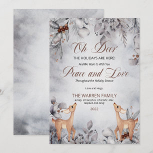 Oh Deer Rustic Winter Floral Peace and Love Feestdagenkaart