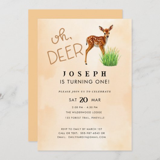 Oh Deer Thème Anniversaire Fête Invitation (Devant / Derrière)