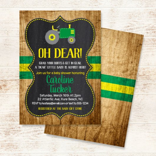 Oh Deer Tractor Baby shower carte d'invitation
