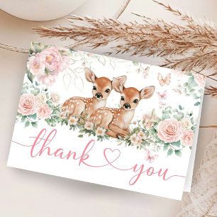 Oh Deer Tweeling Meisjes Baby Shower Vouwde Bedank Bedankkaart