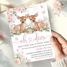 Oh Deer Twin Girls Baby Shower Pink Invitation Kaart