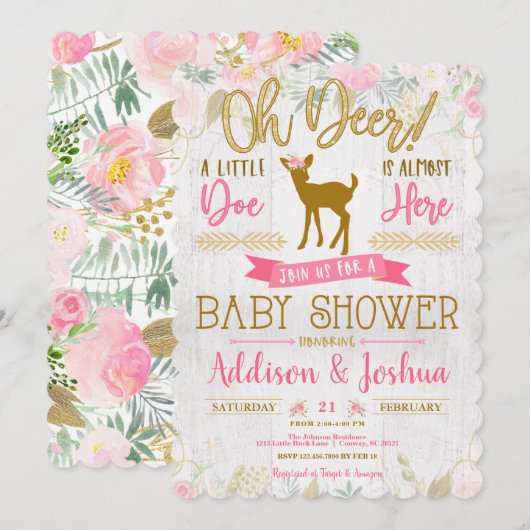Oh Deer ! Un Petit Doe Baby Girl Shower Invitation (Devant / Derrière)