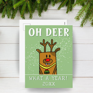 Oh Deer wat een jaar Cartoon Deer Drawing Feestdagenkaart