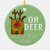 Oh Deer wat een jaar Cartoon Deer Drawing Keramisch Ornament (Achterkant)