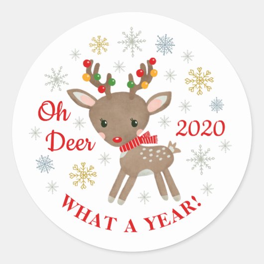 Oh Deer wat een jaar rendierkerstfeestdag Ronde Sticker (Voorkant)