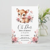 Oh Deer Waterverf Blush roze rozen Verjaardagsfees Kaart (Staand voorkant)