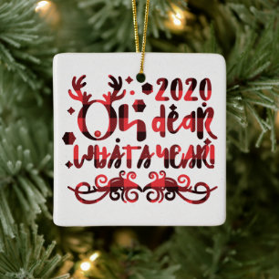 Oh Deer What a Year 2020 Red Buffalo Pset Keramisch Ornament