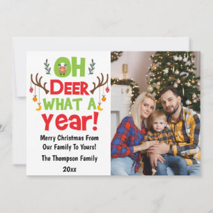 Oh Deer What a Year 2023 Family Foto Kerstmis Feestdagenkaart