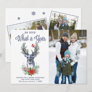 Oh Deer What a Year Merry Christmas Greeting PHOTO Feestdagenkaart