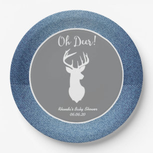 Oh Deer White Buck Aangepast Denim Grey Party Bord