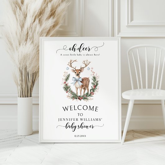 Oh Deer Winter Baby Boy Shower Welcome Sign Poster