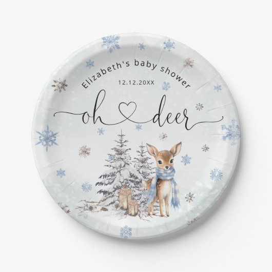 Oh Deer Winter Baby Jongen Douche Papier Borden Papieren Bordje (Voorkant)