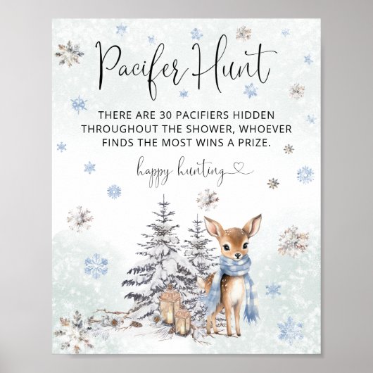 Oh Deer Winter Baby shower Fopspeen Hunt Spel Poster (Voorkant)